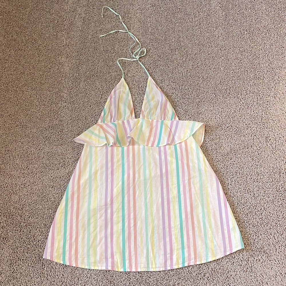 ASOS backless pastel rainbow dress